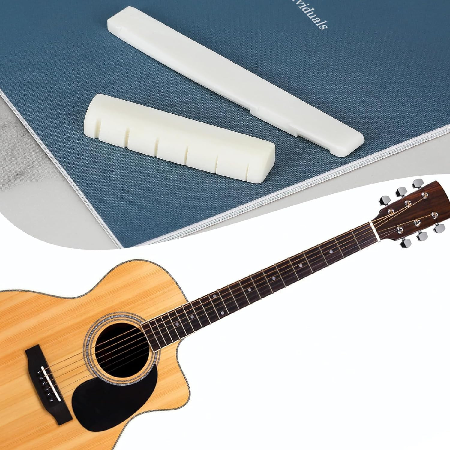 2 Sets 4Pcs 6 String Acoustic Guitar Bone Bridge Saddle and Nut