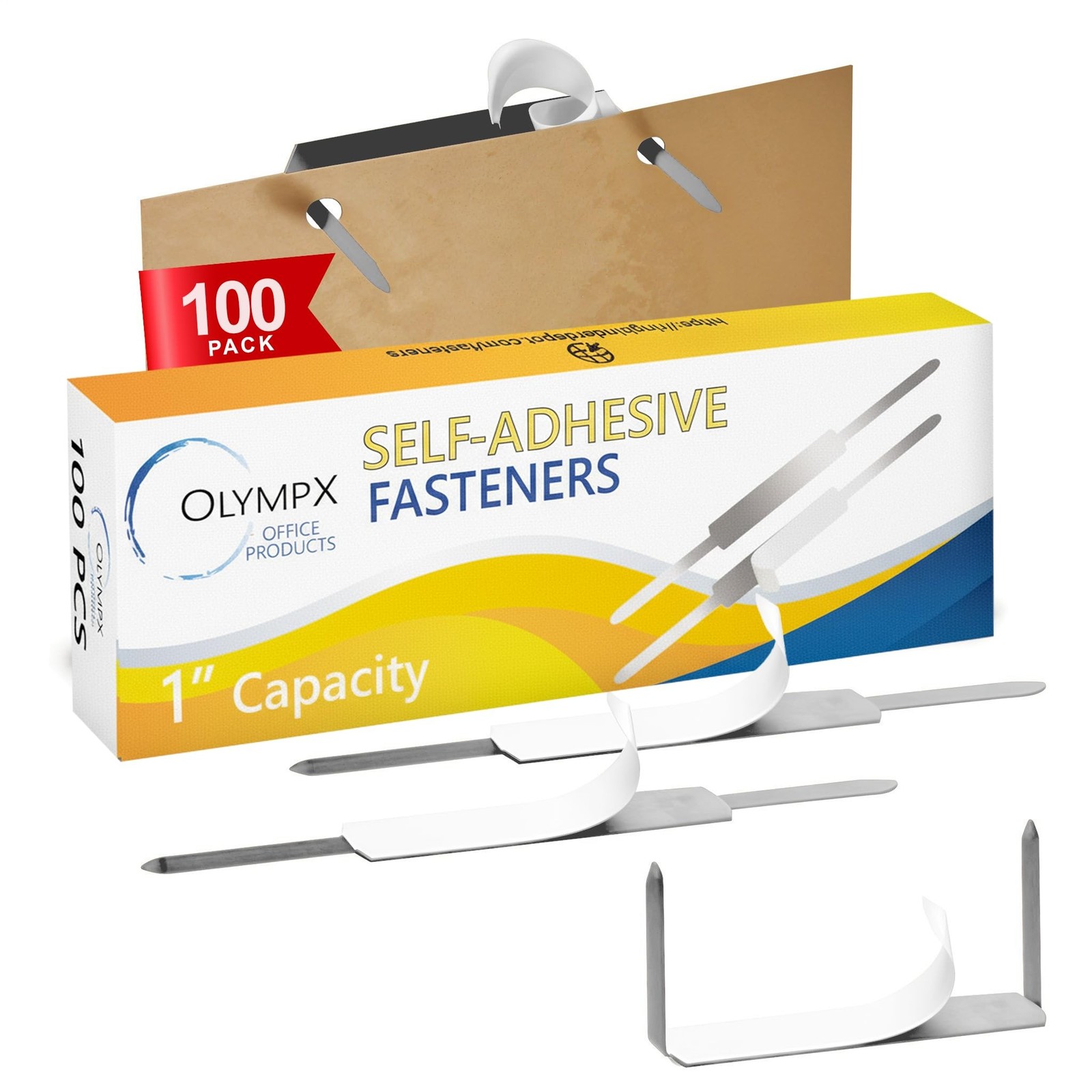 OLYMPX 100 Pcs of 1 Inch Capacity Economy Self-Adhesive Fastener, Prong Paper...