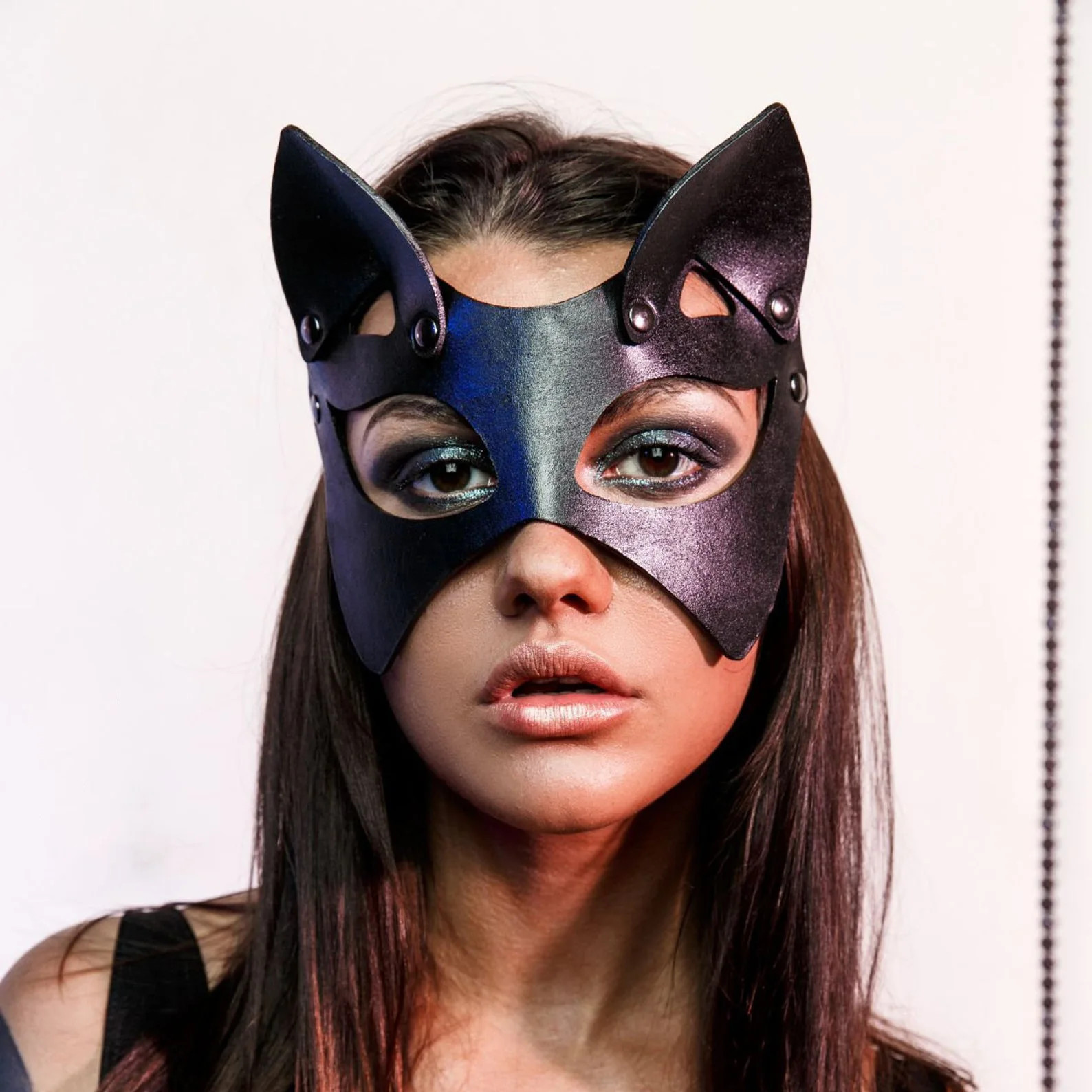 Black PU Leather Mask Sexy Eyes Fox Cosplay Face Women Men Adult Game Party