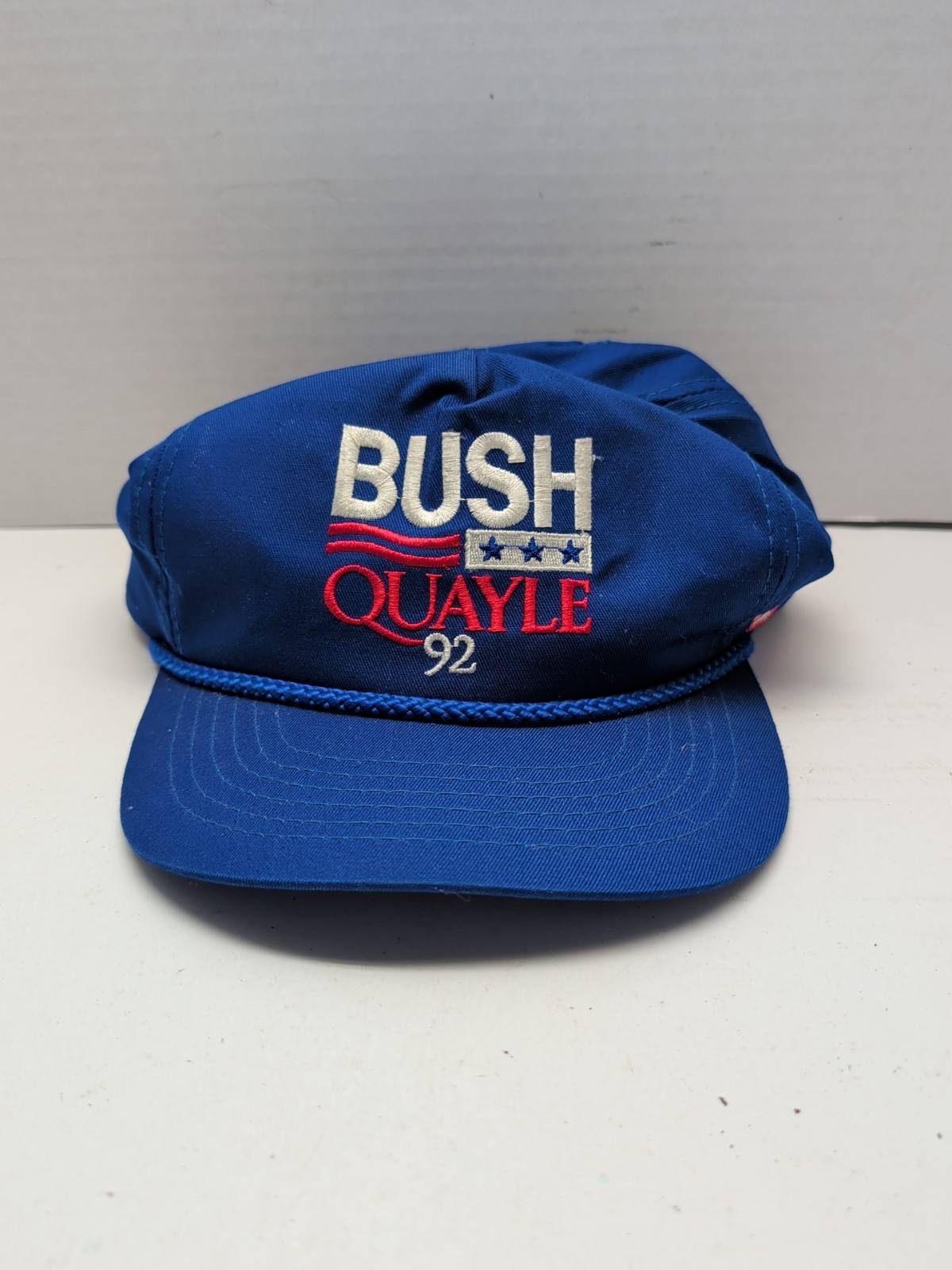 Vintage 92 Bush Quayle Presidential Campaign Signed Zip Back Rope Hat OSFM