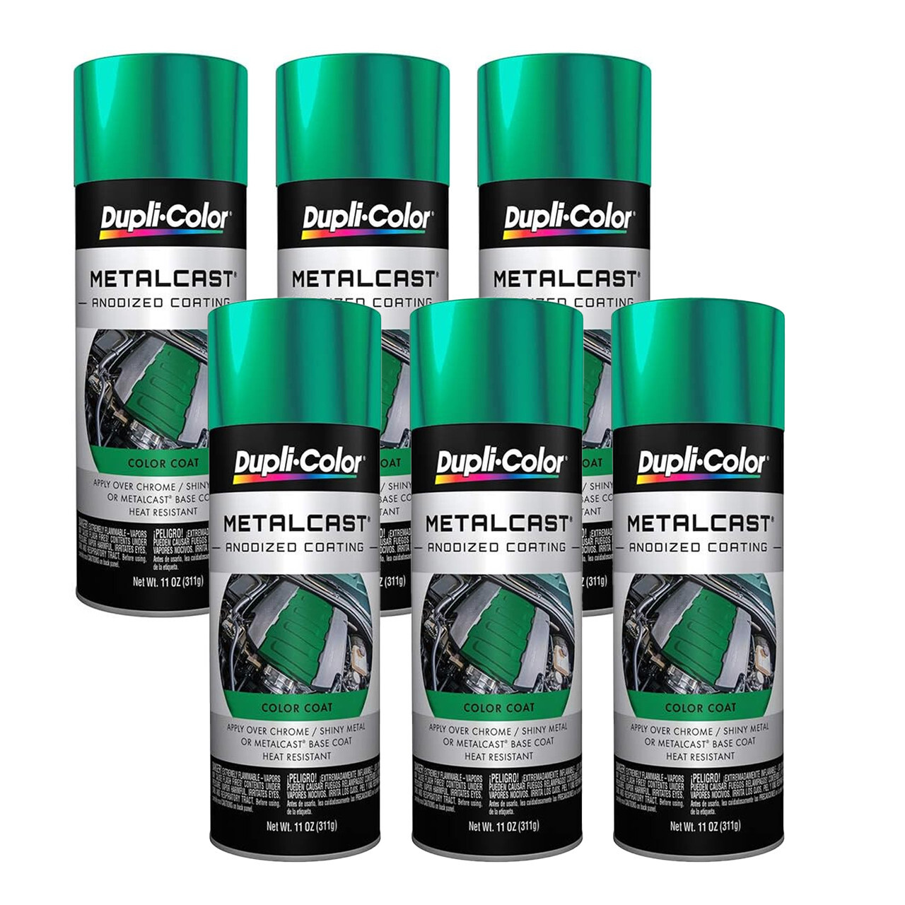 Duplicolor Paint MC203, Metalcast Anodized Paint, Green Anodized 11 oz, 6-Pack