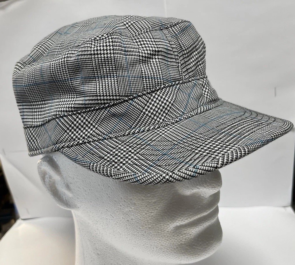 NEW Tribe Headgear Stash Cap Hat Mens Medium Grey Blue Plaid Cadet Hidden Pocket