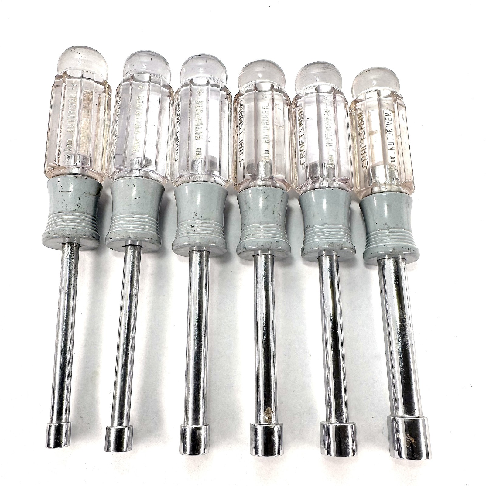 Vintage Craftsman USA Metric Nut Driver Set 6pc 5-10mm Clear Handle Hollow Shaft