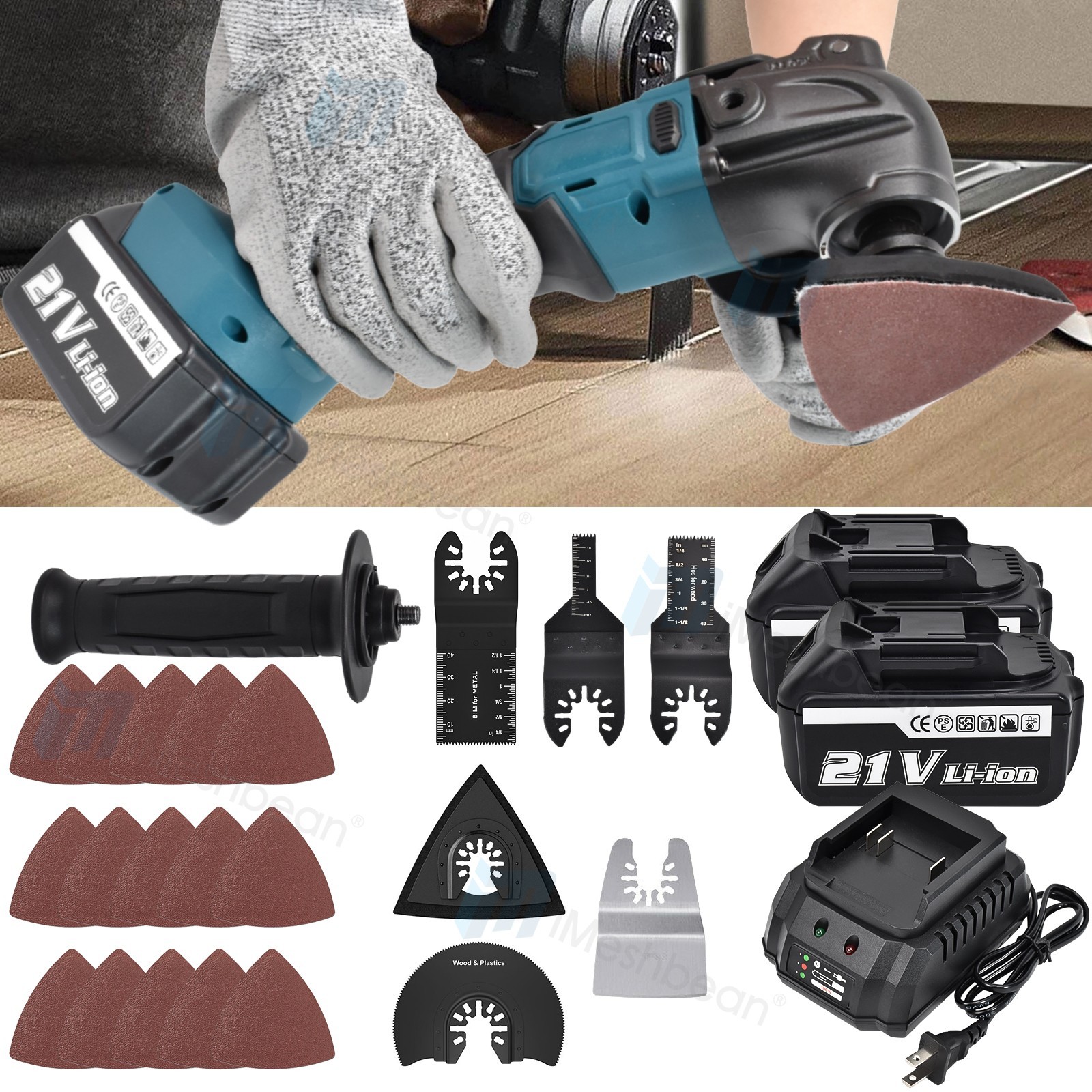 Cordless Oscillating Tool 21V Multitool Oscillating Tool 6 Variable Speeds 5.5A
