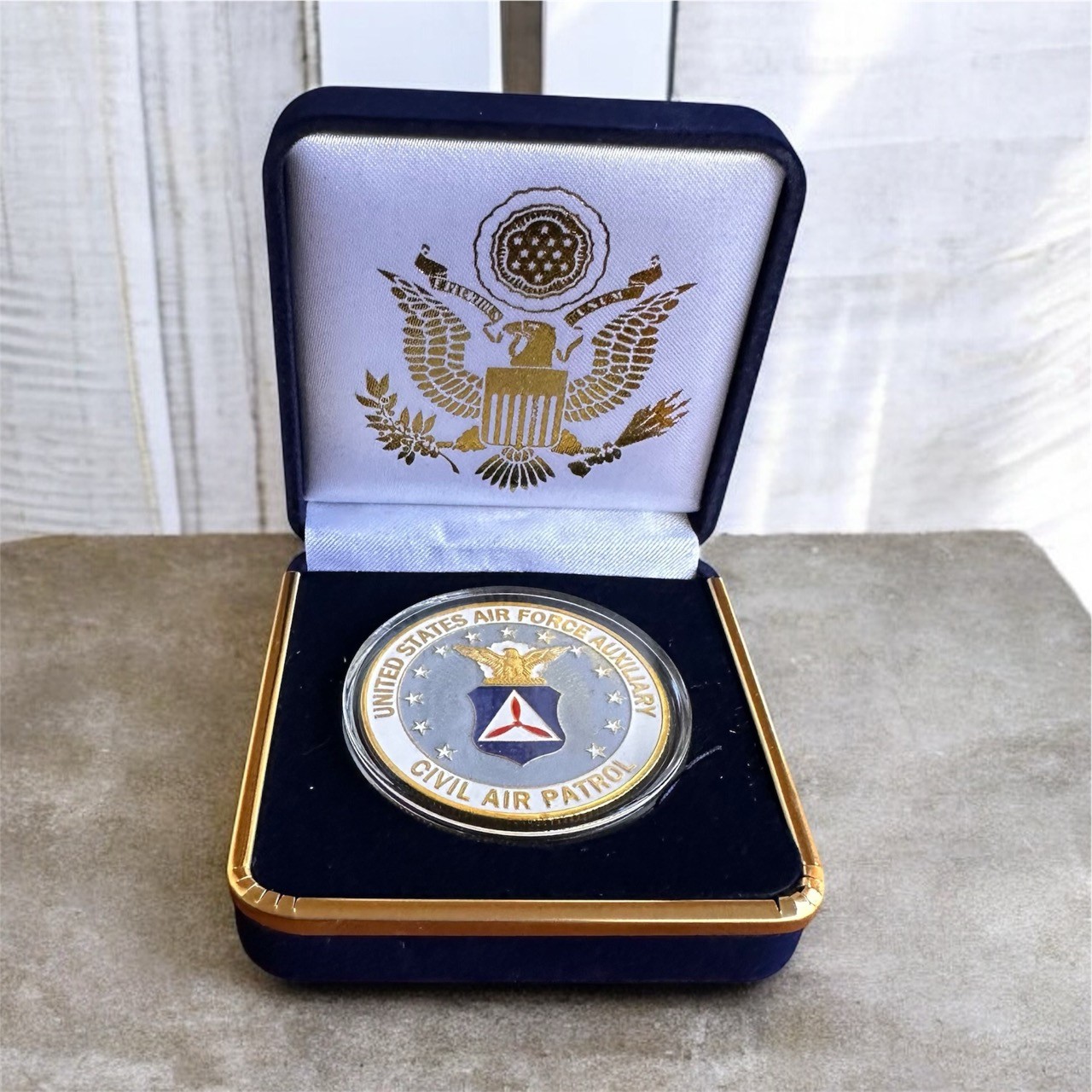 US AIR FORCE AUXILIARY CIVIL AIR PATROL Challenge Coin in Blue Velvet Case ·NEW·