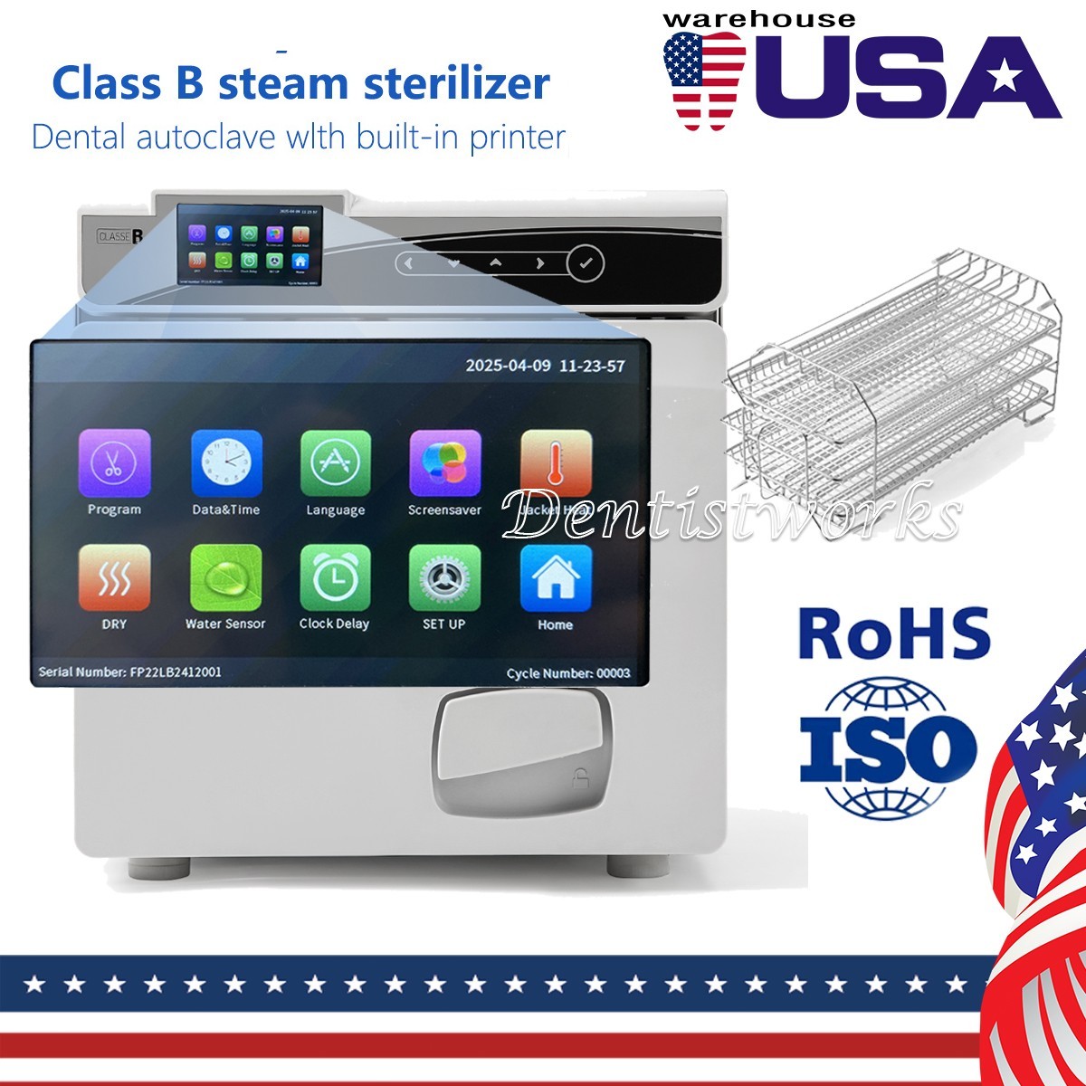 17L Class B Dental Autoclave Steam Sterilizer Vacuum with Printer Sterilization