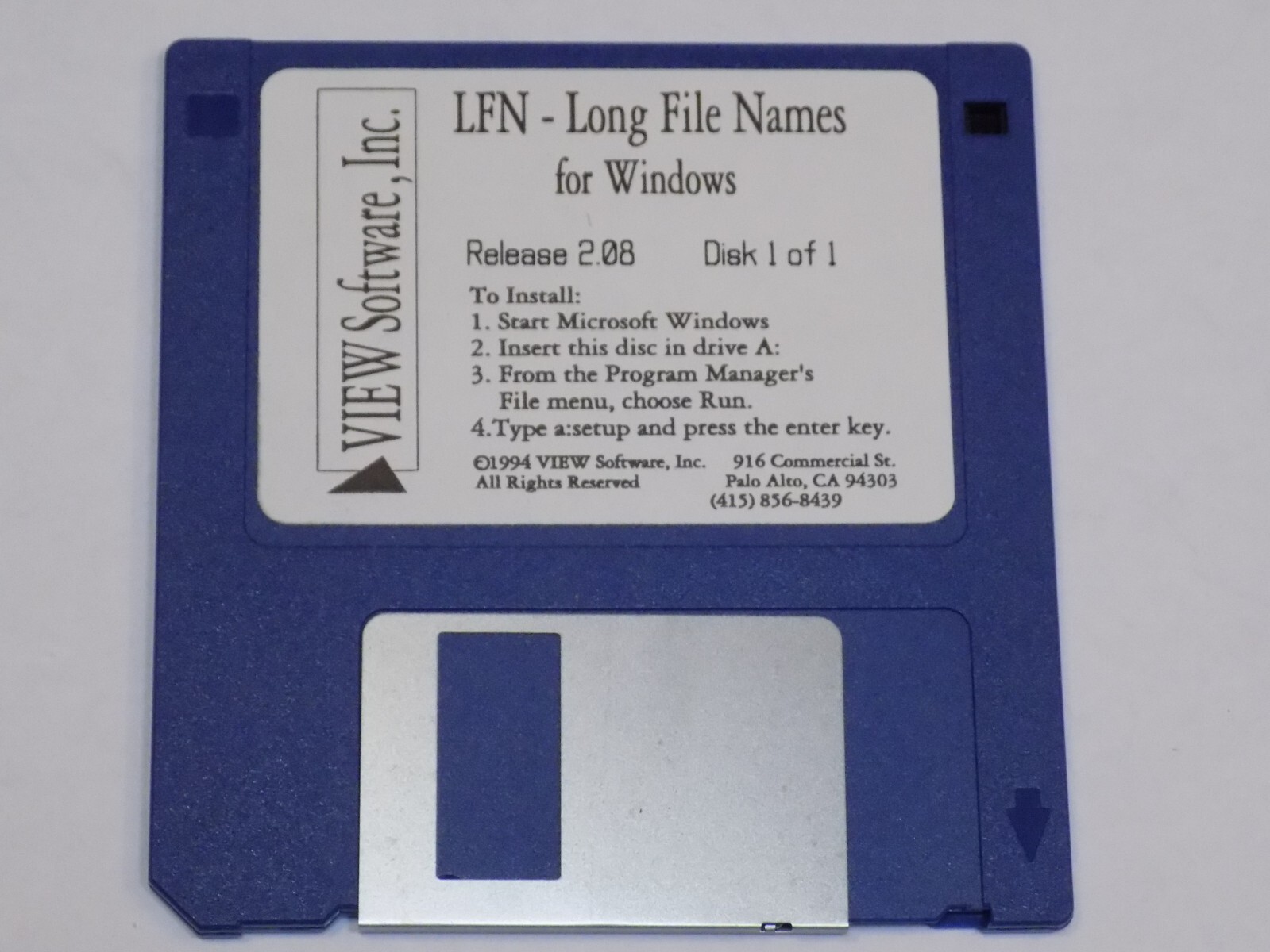 LFN Long File Names for 2.08 3.5" Disk Windows PC MS Computer 1994 View Software