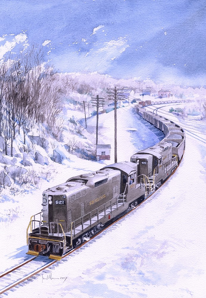 Reading RR 1950s Train Snow, Lebanon Valley Cutoff, Penna. James Mann Notecards