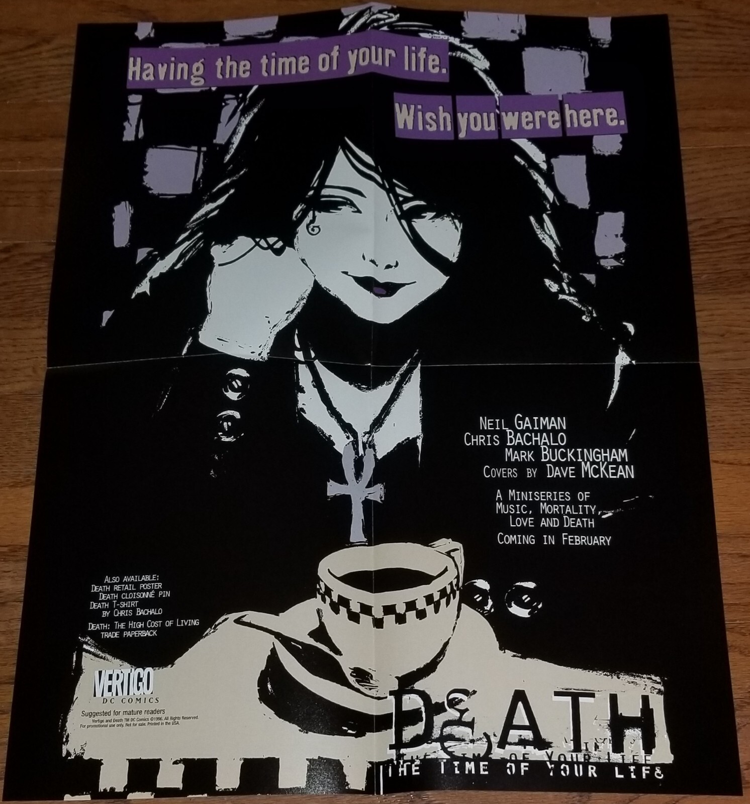 DEATH "THE TIME OF YOUR LIFE"-1996 DC/VERTIGO 17"x22" PROMO POSTER-GAIMAN-RARE