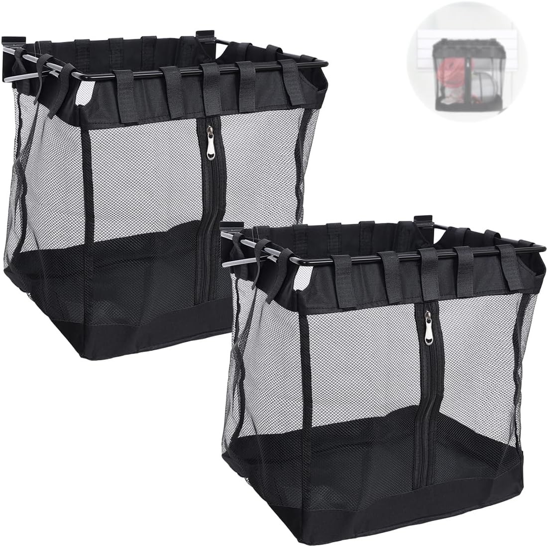 2Pcs Large Slatwall Baskets Mesh Slatwall Baskets W/ Zipper Mounted Storage