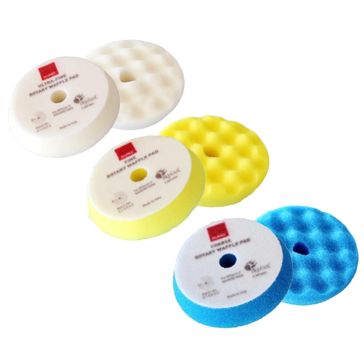 Rupes WF Series 3.5" Foam Waffle Polishing Pads - 2 Fine; 2 Ultra-Fine; 2 Coarse