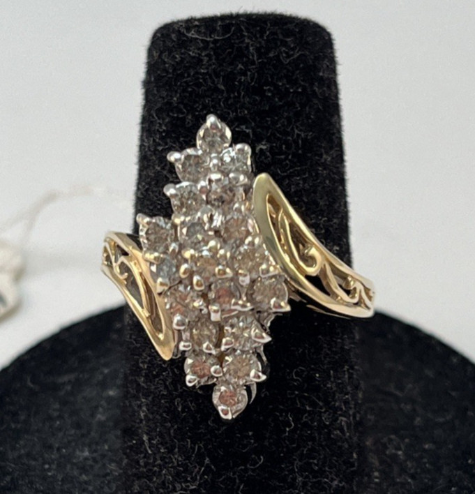 ADC 10K Yellow Gold Diamond Cluster Cocktail Ring Size 6 Weight 5.1 Grams