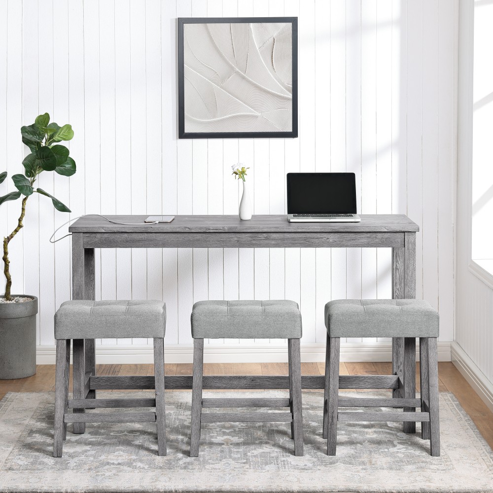 Bar Table Set w Power Outlet Dining Table Set Industrial Breakfast Table