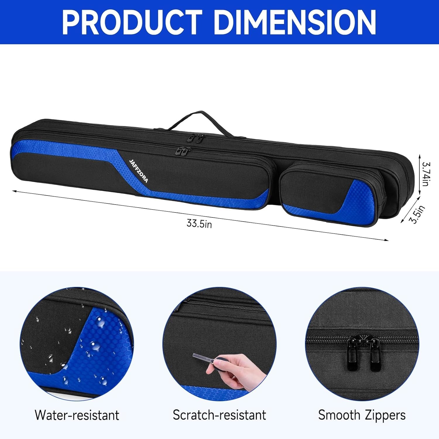 Durable Billiard Cue Storage Bag with Easy Access Utility Pockets - Black & Blue