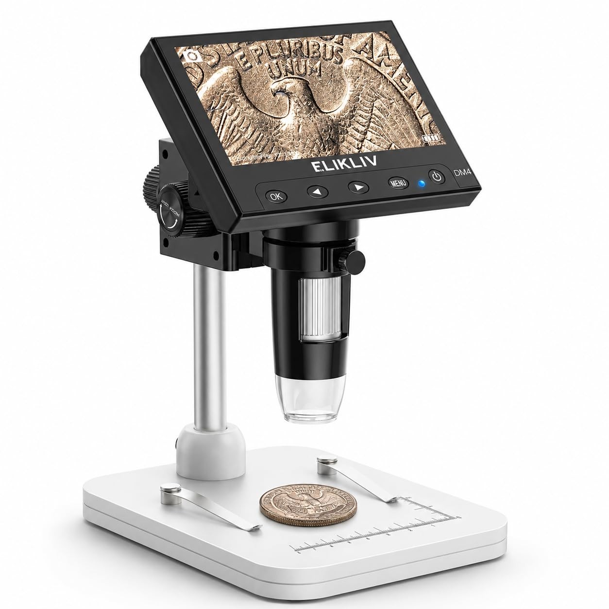 Elikliv Microscope, LCD Digital Coin 8.58 x 6.97 x 3.35 inches, White