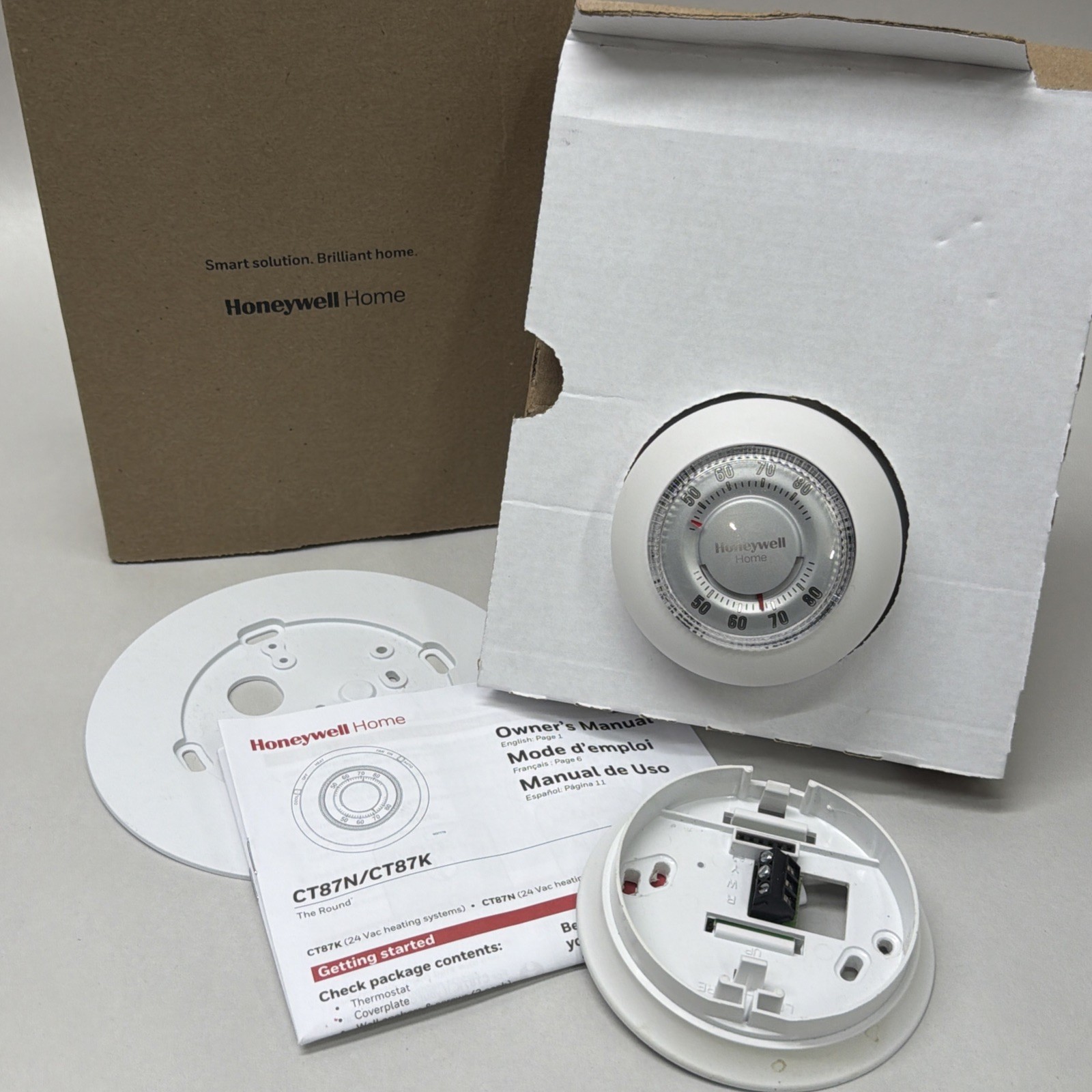 Honeywell Home Round Non-Programmable Thermostat 1H Manual Control New No Screws