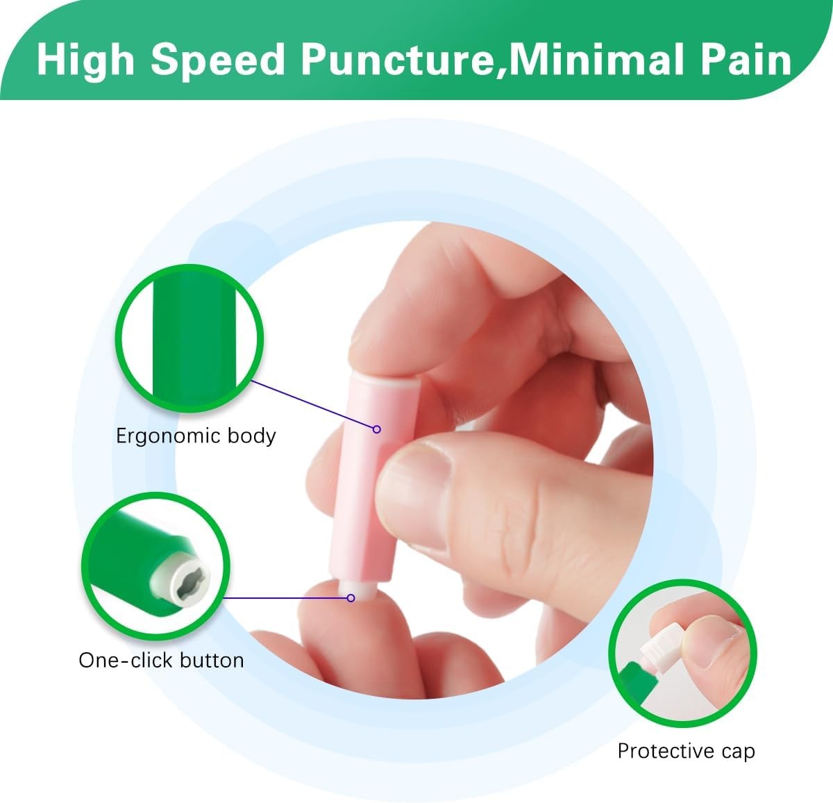 Safety Lancets, Pressure-Activated,Single use,for Comfortable Blood 30G