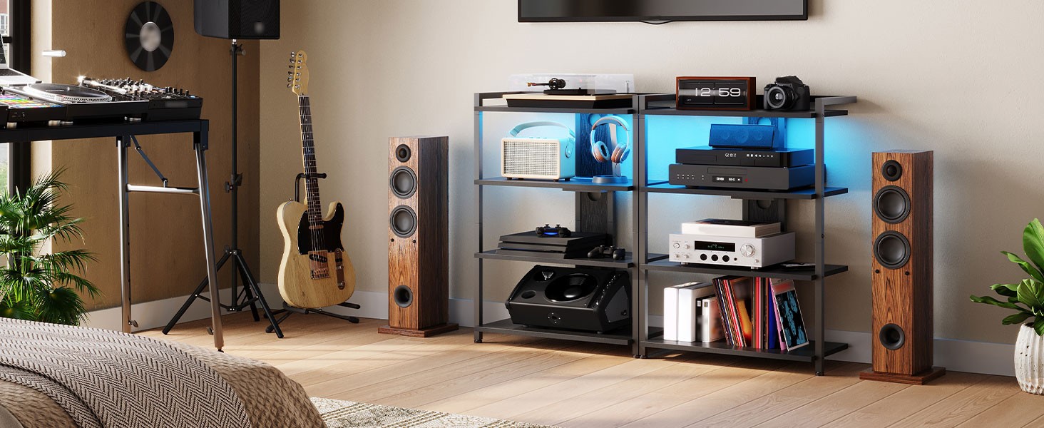 4-Tier AV Media Stand, Media Console with Charging Stat and LED