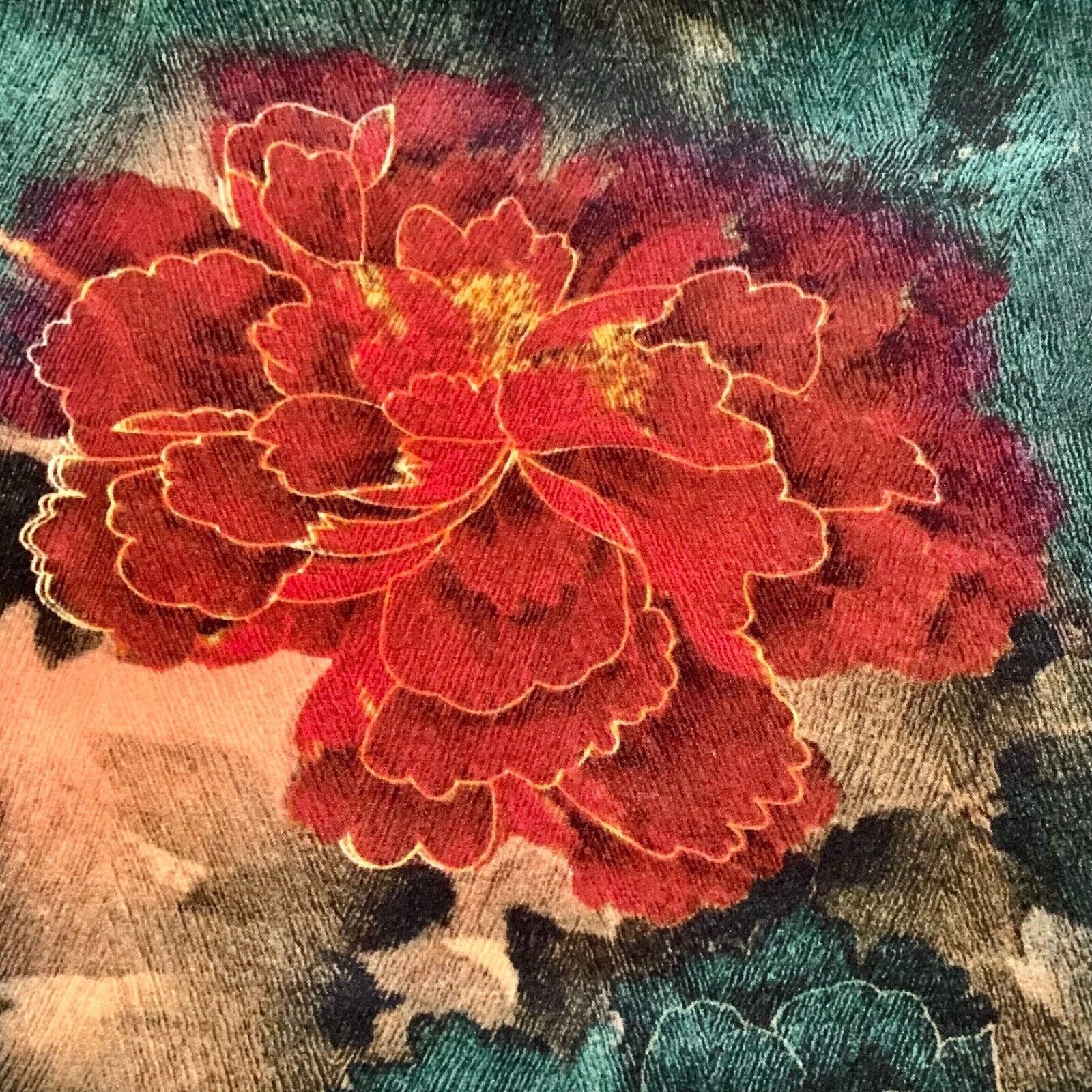 26"X26"Red Peony Print Pure Mulberry Satin Silk 12momme Scarf 65x65cm 6-24
