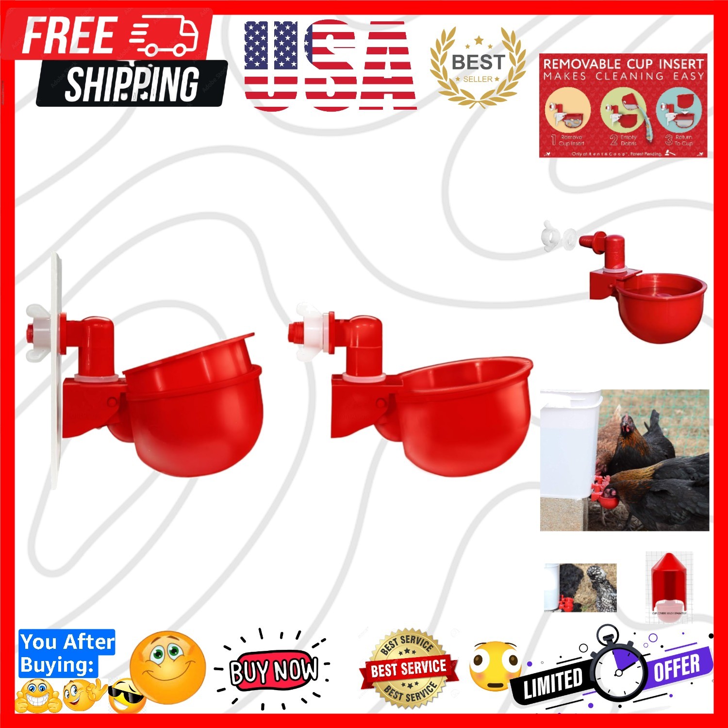 DIY Waterer Kit - Auto-Fill Cups with Inserts - 2 Pack