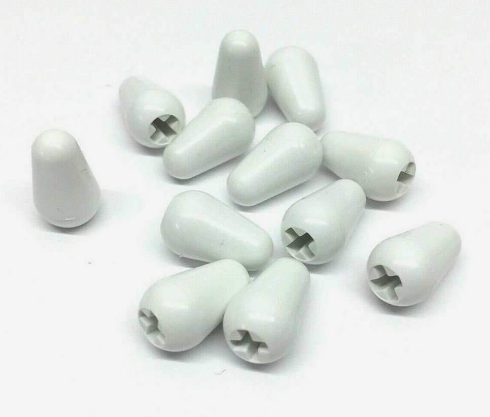(12) White Switch Tips for USA Strat® CRL Oak Grigsby 3/16" Lever ST-WHT-12