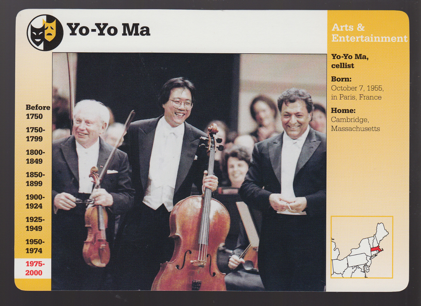 YO-YO MA Cellist Cello Player 1998 GROLIER STORY OF AMERICA CARD Isaac Stern