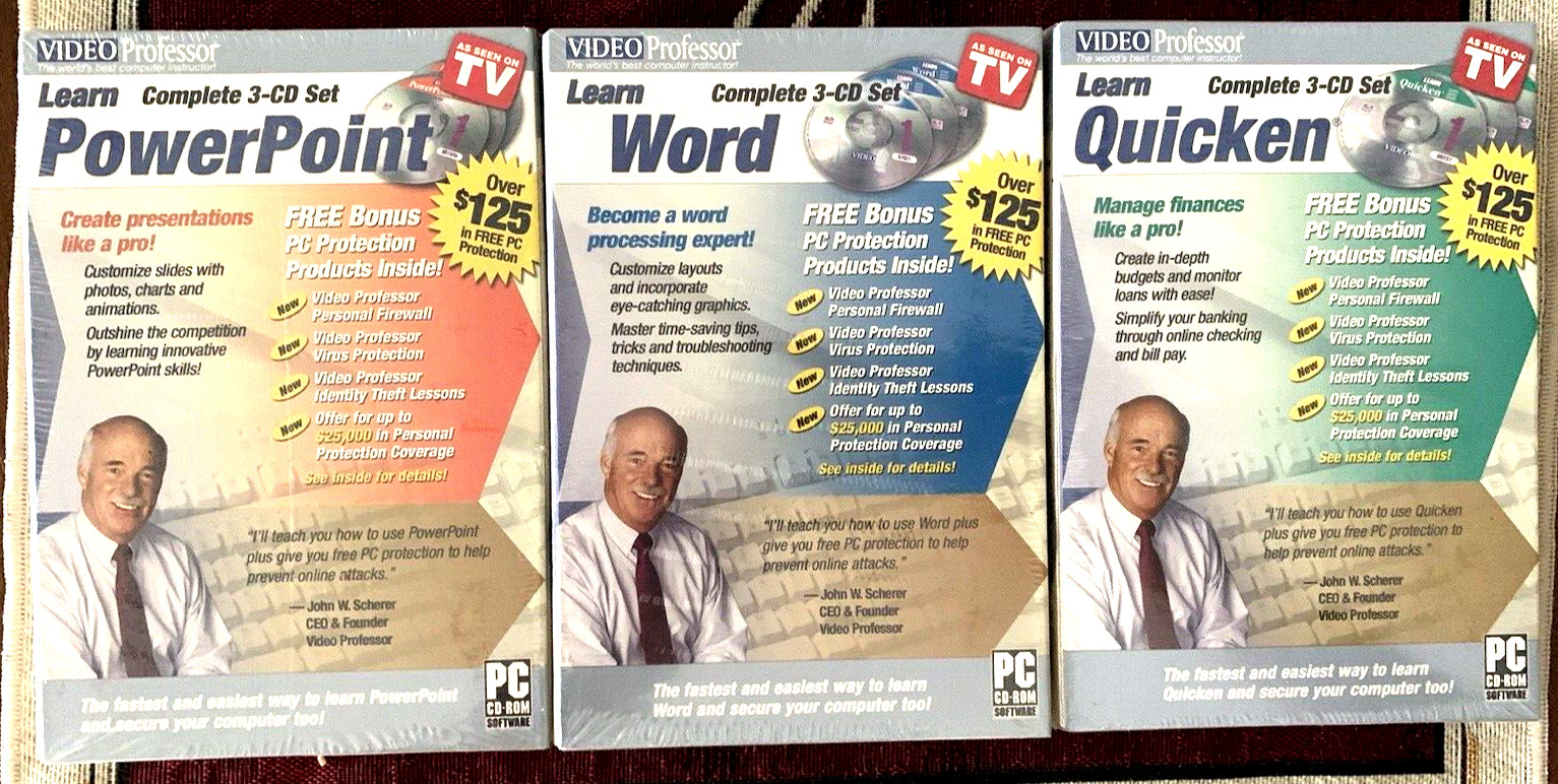 CD Video Professor Complete 3-CD Set Each: Quicken - Word - Power Point