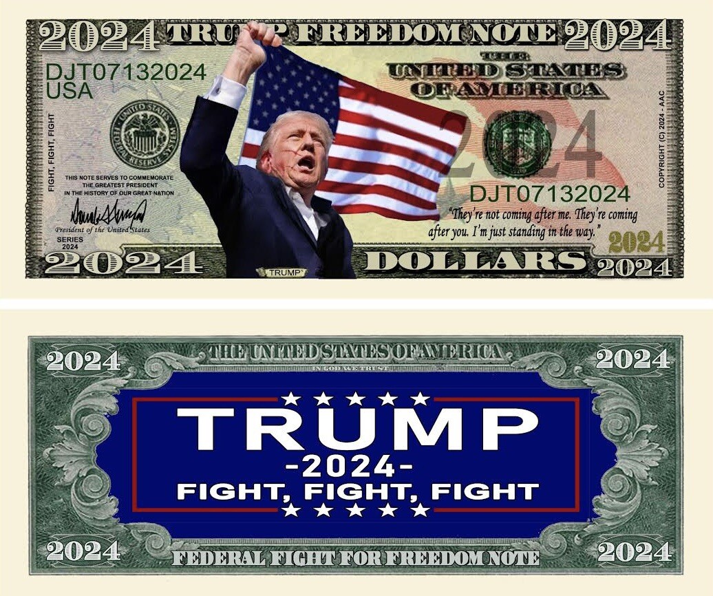 Pack of 5 MAGA Donald Trump 2024 Dollar Bills Freedom Fight Novelty Money