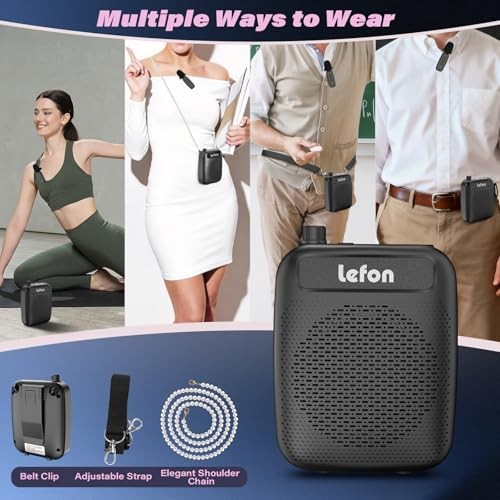 Wireless Voice Amplifier with Lavalier Microphone, Portable Rechargeable Black