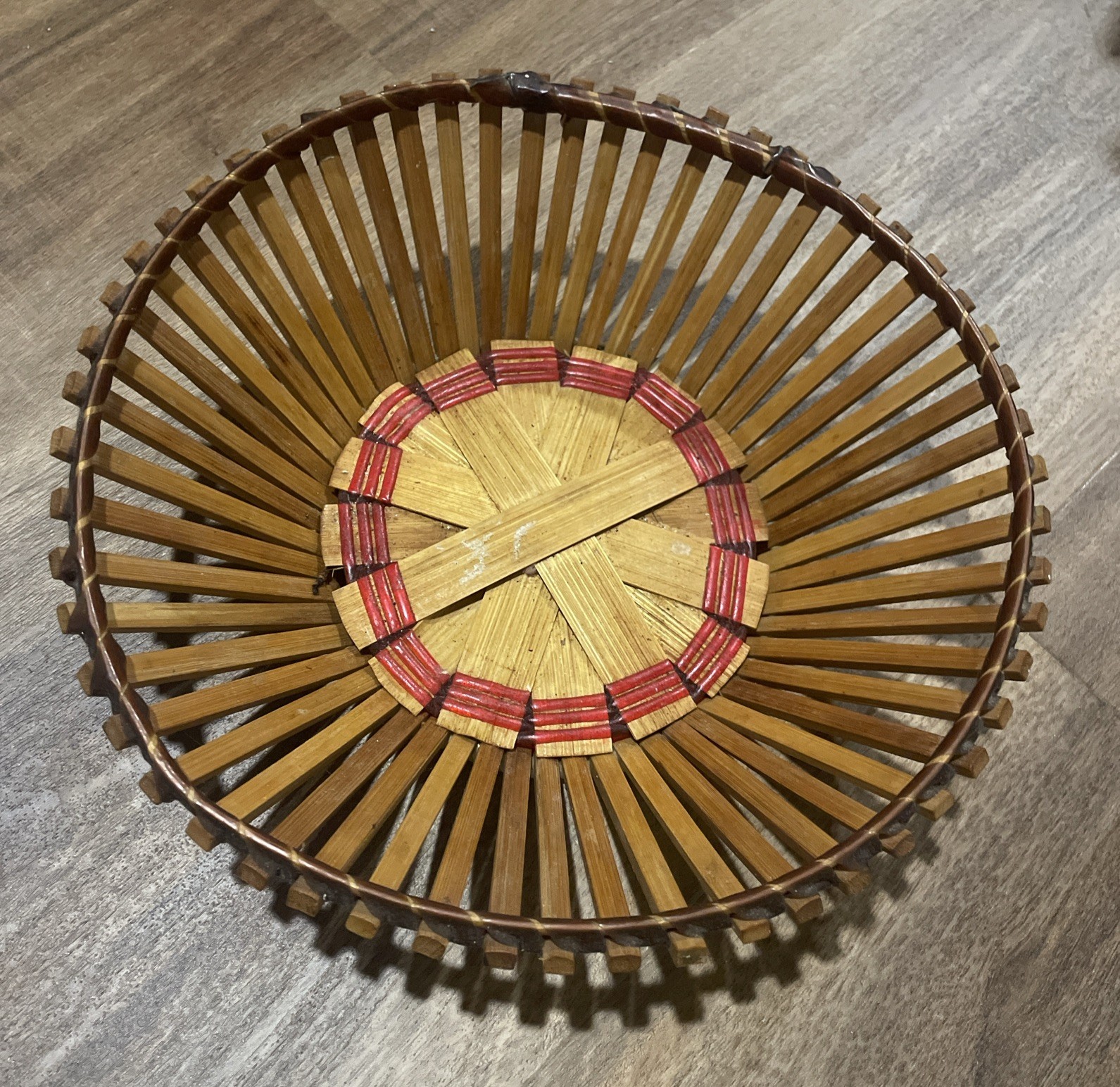 Bamboo Hand Woven Multipurpose Fruit Basket MCM Approx 10”x 3” Vintage