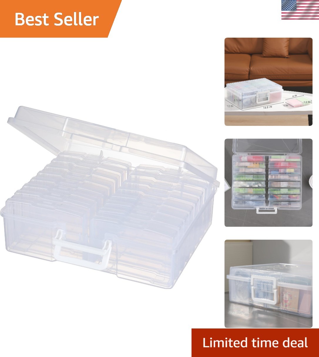Photo Storage Box and 16 Inner 4" x 6" Photo Storage Containers | 1Pack Clear...