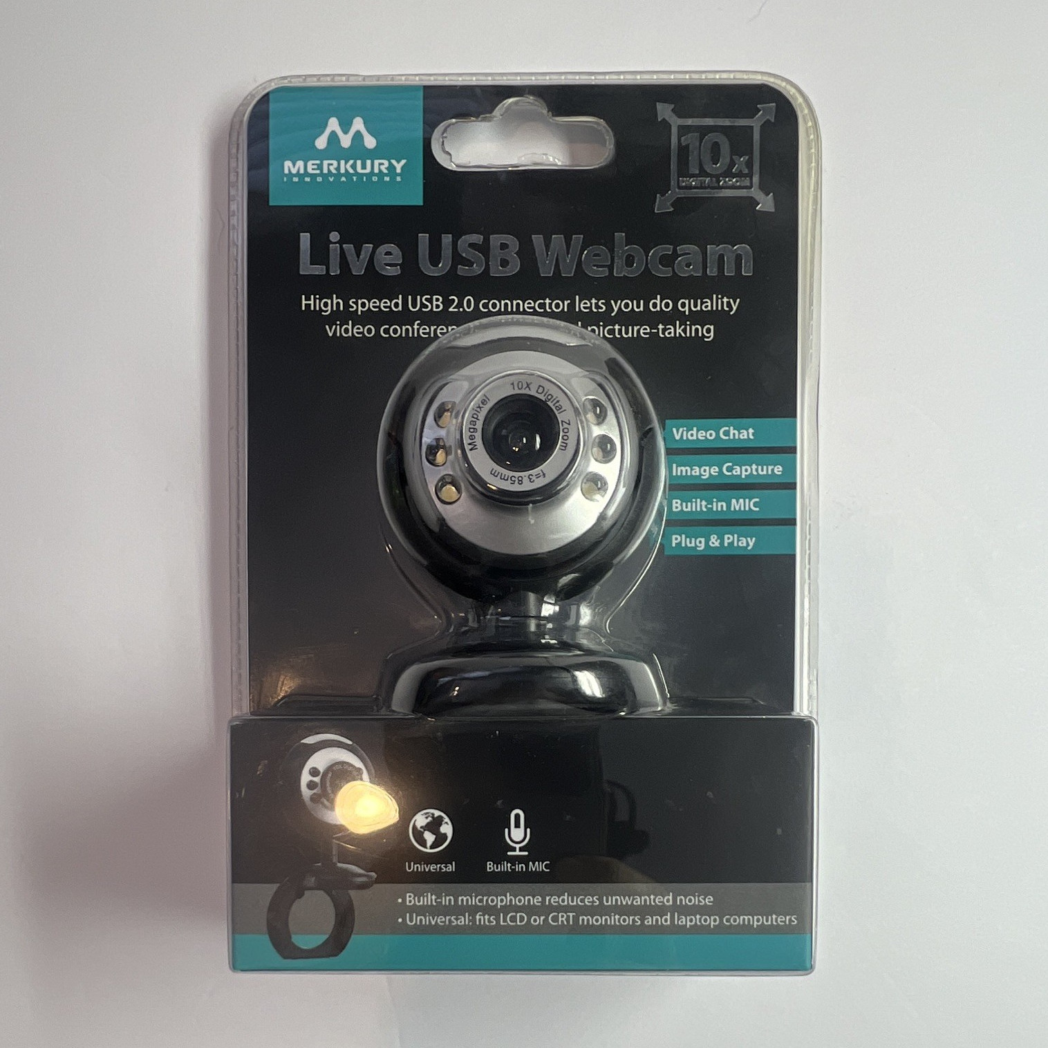 Merkury Innovations M-WC310 USB 2.0 Webcam 640x480 30fps Mic Zoom Clip Light
