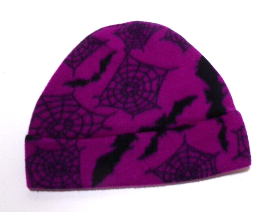 PURPLE HALLOWEEN BATS SPIDER  POLAR  FLEECE BEANIE / SKULL CAP WINTER HAT  h88cr