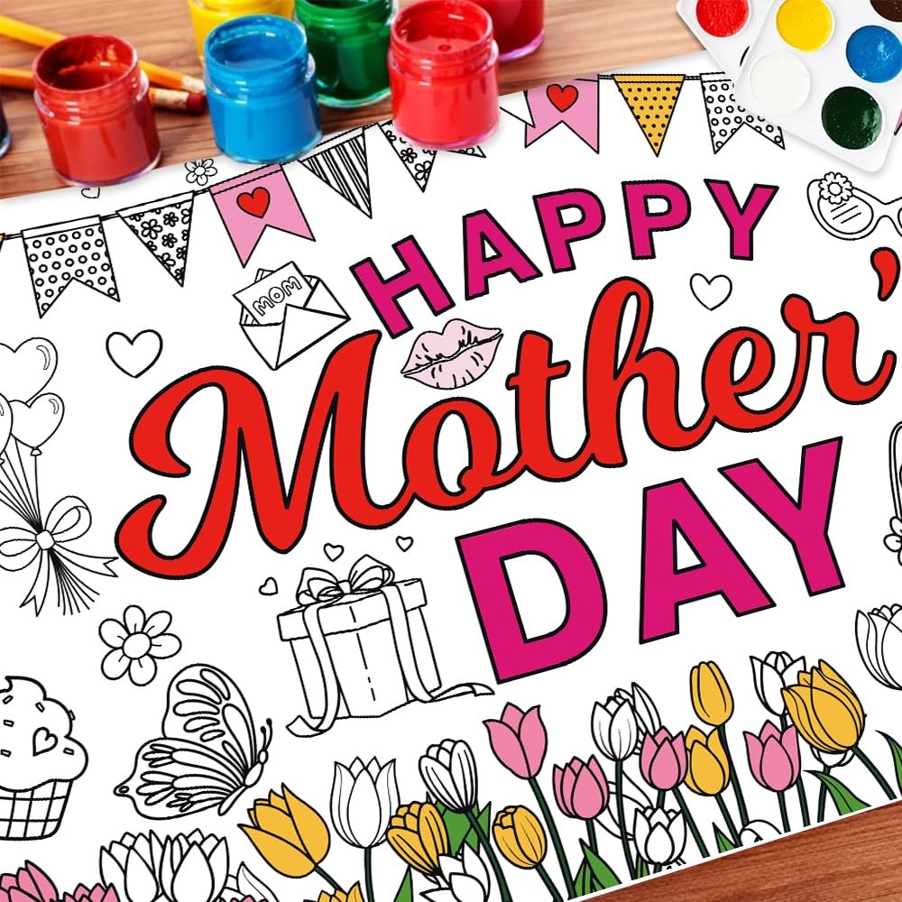 Happy Mothers Day gifts for mom Giant Coloring Poster, 51 x 29 inches, White