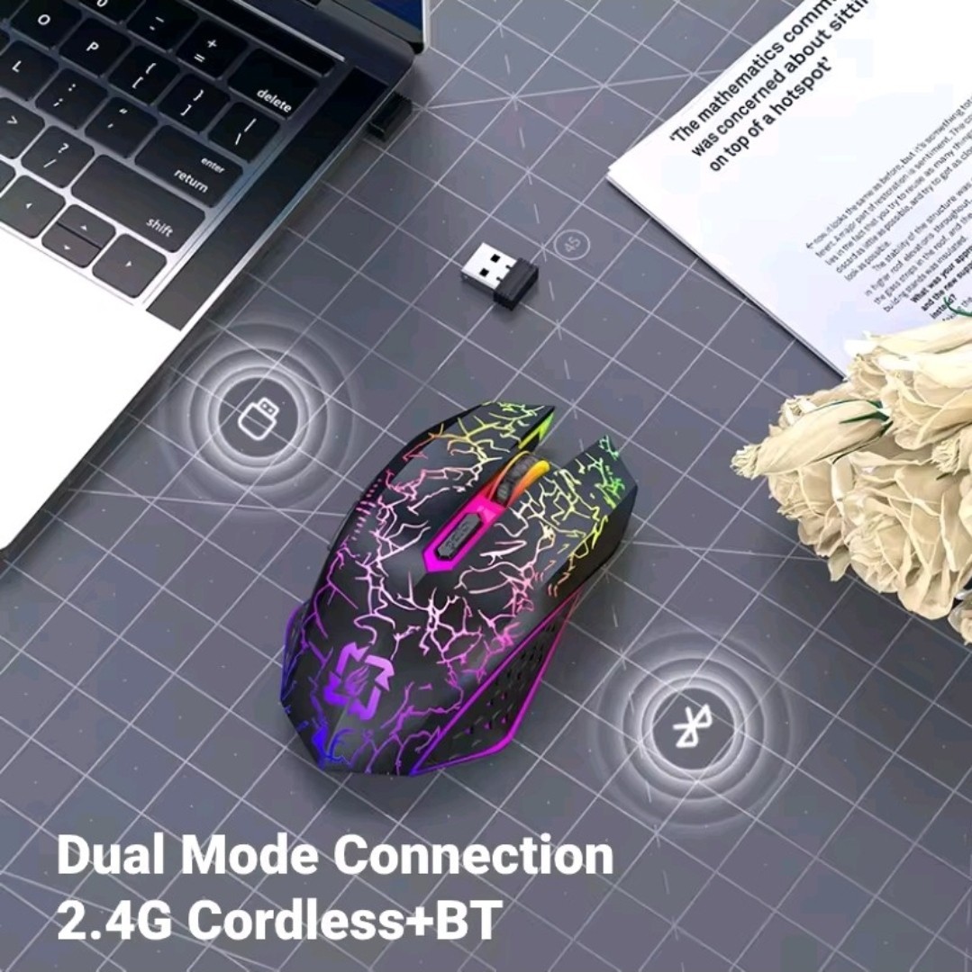 Dual Mode Wireless Mouse Bluetooth 2.4G USB Rechargeable 6 Buttons Silent