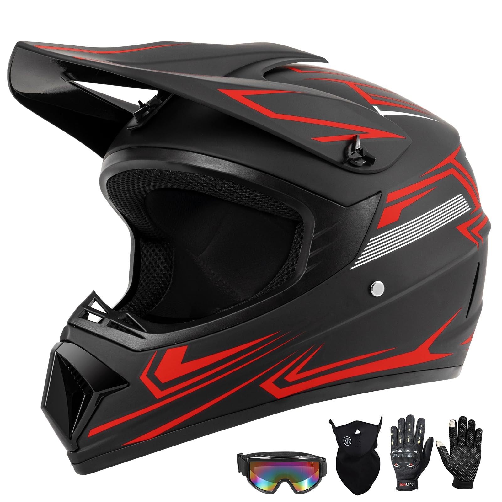 Youth Dirt Bike Helmet Set with Goggles, Gloves, and Face Mask  DOT Approved