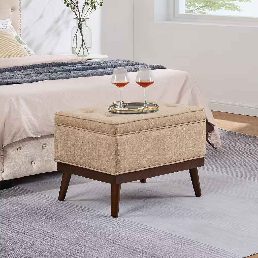 Designs4Comfort Marcel Mid Century Tan Fabric Rectangle Storage Ottoman