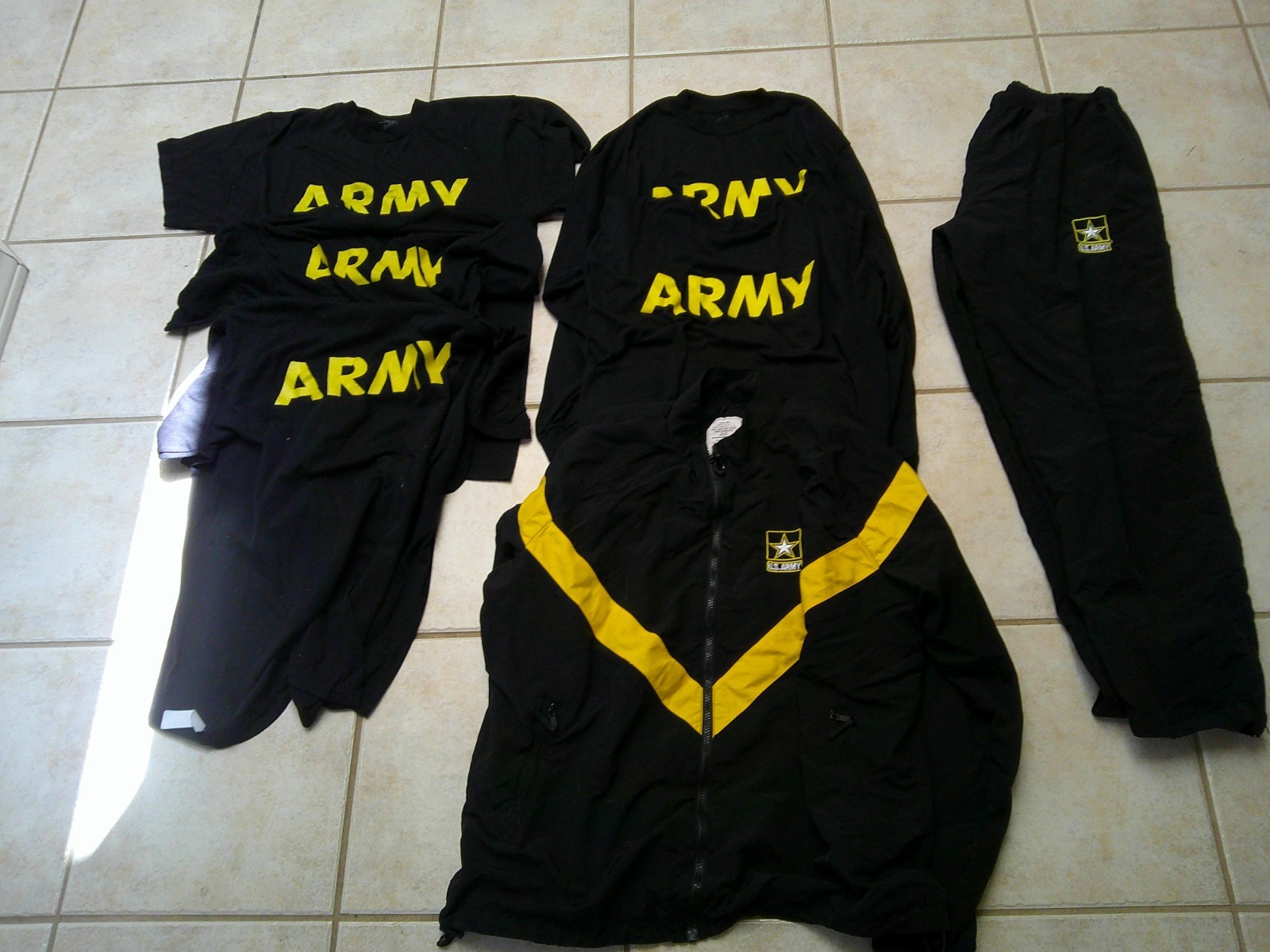 SET LARGE MEDIUM ARMY BLACK PHYSICAL FITNESS APFU UNISEX PT JACKET PANT 5 SHIRT