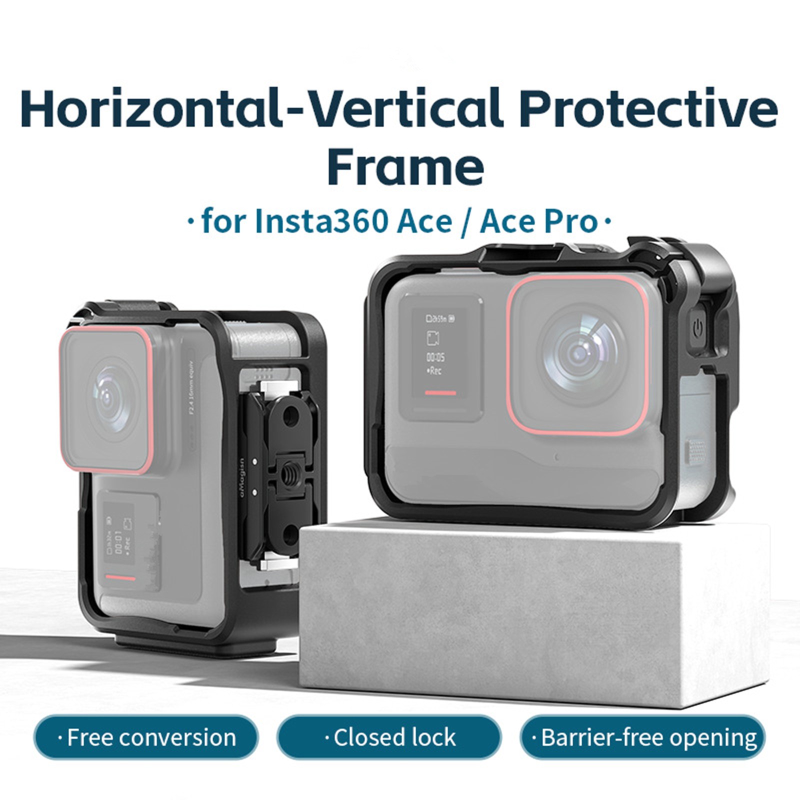 For Insta360 Ace/Ace Pro Camera ABS Plastic Housing Frame Case Protector Balck