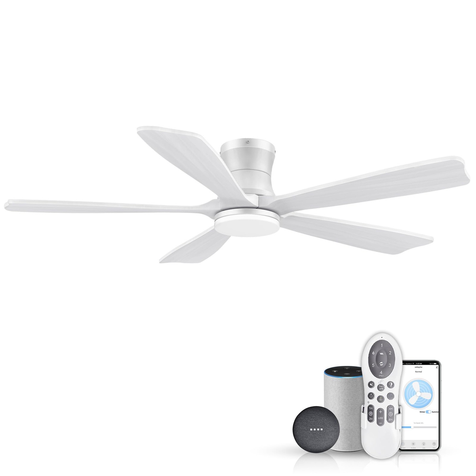 52" Wood Smart Low Profile Ceiling Fans with Lights Remote,Control via WIFI A...