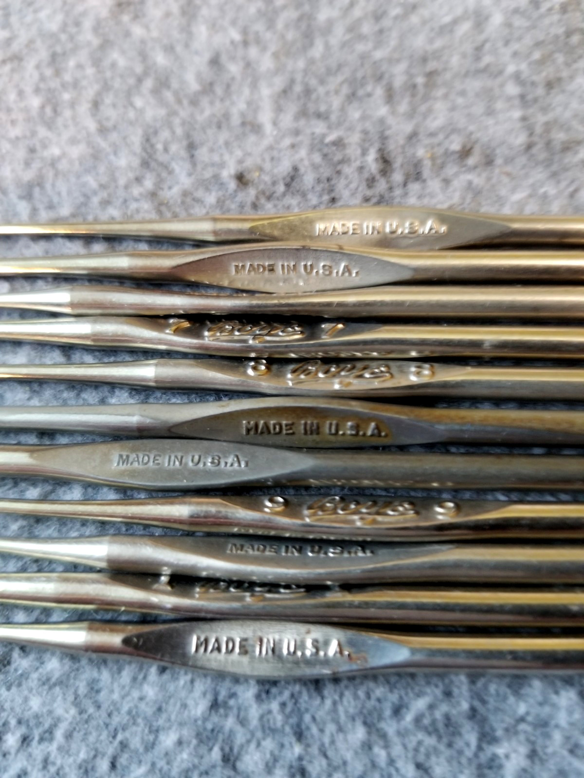 Lot of Vtg. Steel Boye Made in USA Steel Crochet Hooks-misc. sizes-ALL same logo