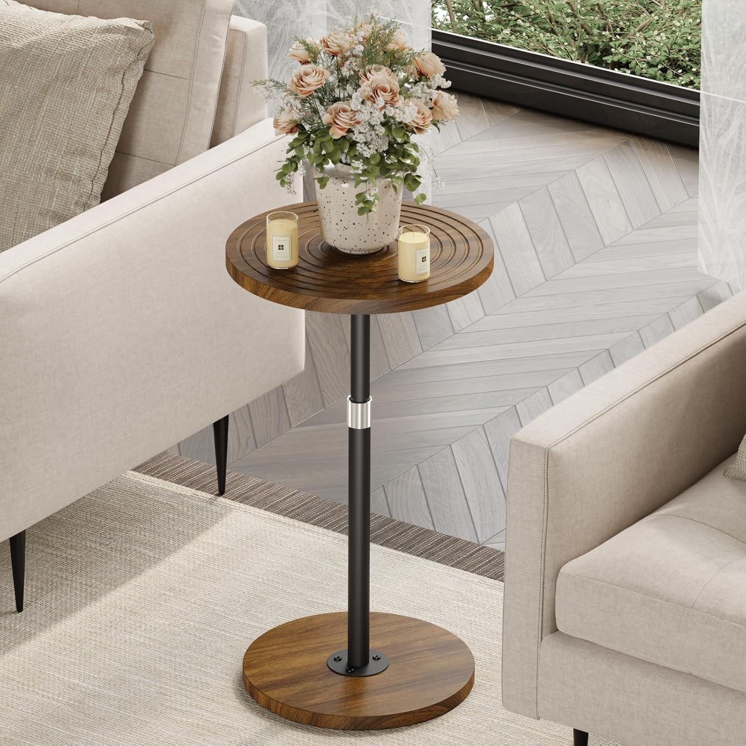 Drink Table, Pedestal Side Table, Small Round Side Table for Small Spaces (Ac...