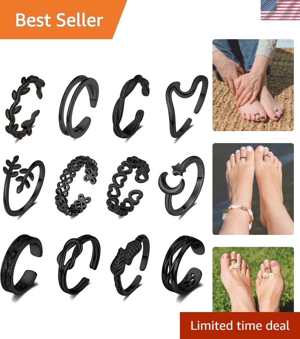 Versatile 12PCS Gold-Plated Toe Rings Set: Adjustable, Stylish Beach Jewelry