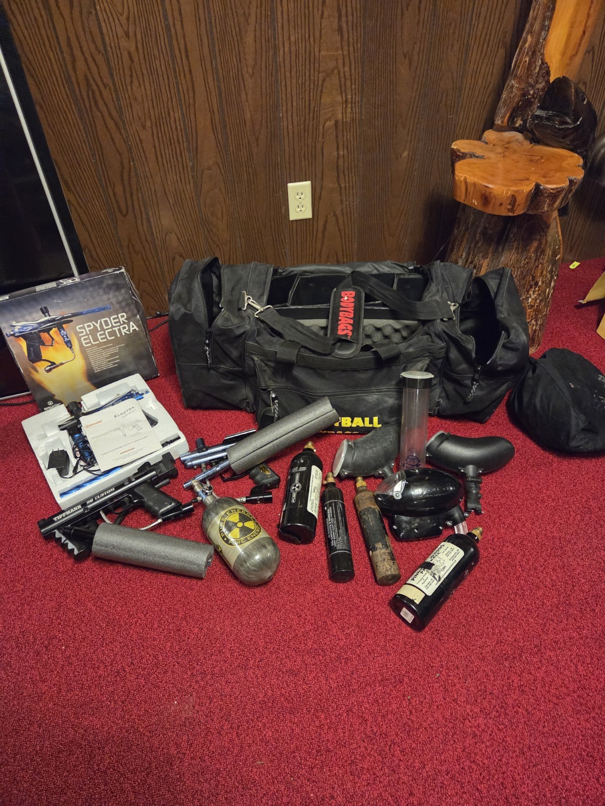 Paintball Lot 3 Markers Hoppers Tanks Mask Body Bag Nice