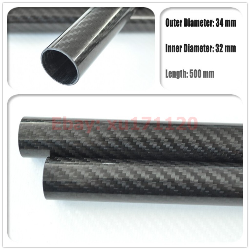 1PC 3k Carbon fiber wing tube 34MM OD X 32MM ID X 500MM 100% full carbon 34*32