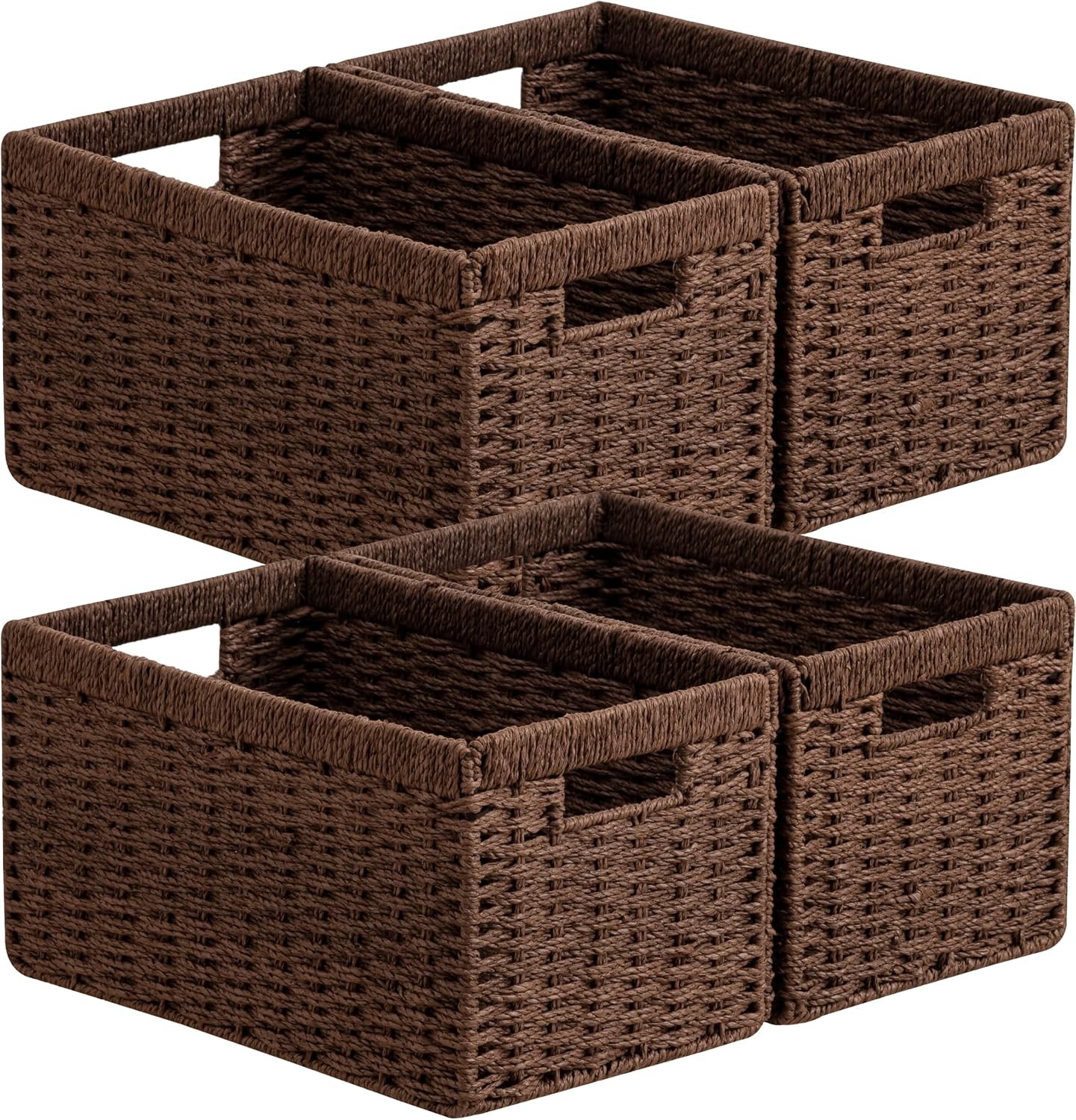 4 Pack Wicker Basket 13.4L×8.3H×7.1W inch Woven Paper Rope Storage Baskets