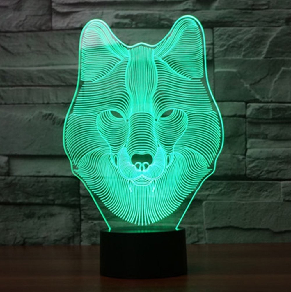 Animals Wolf 3D Night Light Touch Control Desk Lamps, 7 Color Changing Table ...