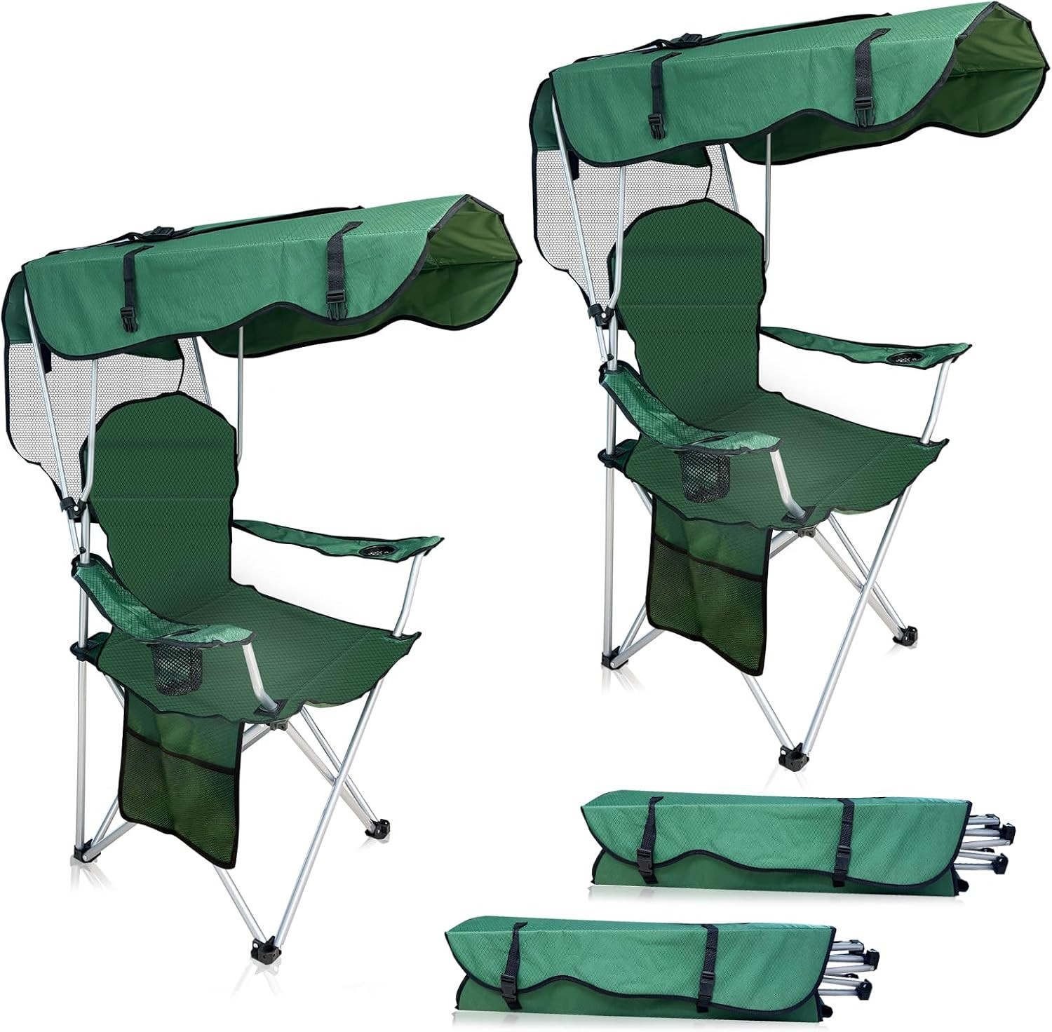 Portable Camping Chair with Canopy Shade - Folding Lounge Chair with Cup Holder