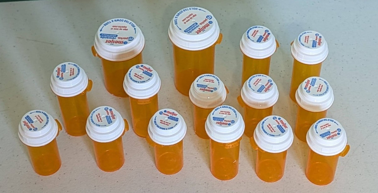 Lot of 15 Empty Prescription Bottles Various Sizes