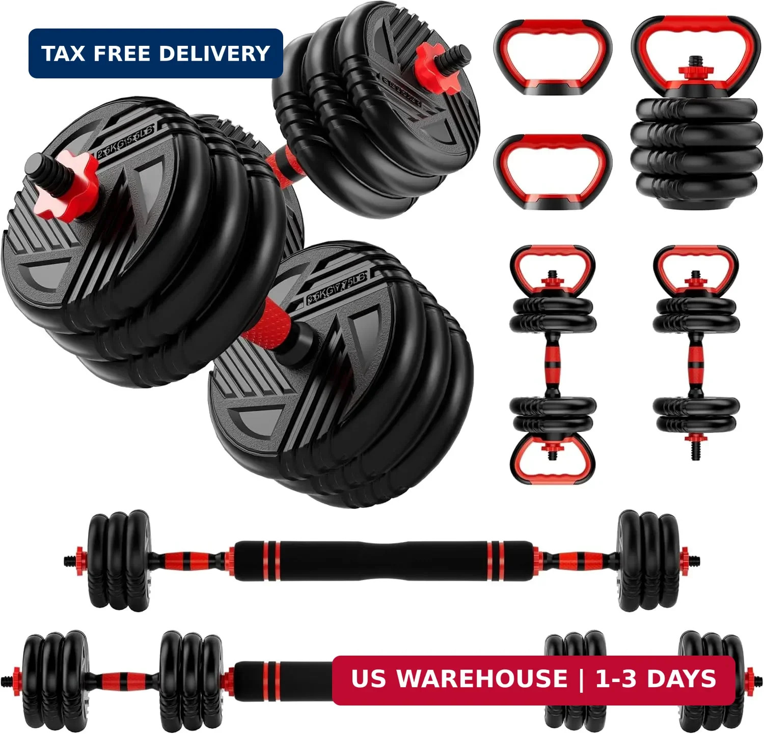Adjustable Dumbbell Set, 10/20/30/45/70/90lbs, 5 in 1 Multi-Function Dumbbells S